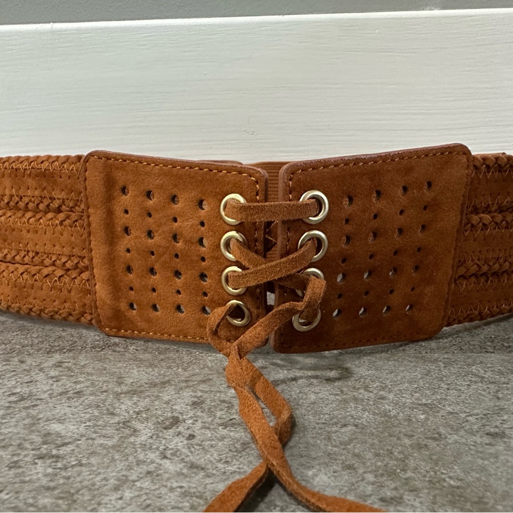 Brown Suede Lace-Up Waist Belt